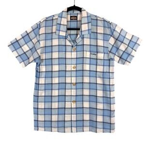 Vintage Gerry Cosby Plaid Cotton Camp Shirt Blue White Short Sleeve Retro M‎ 90s